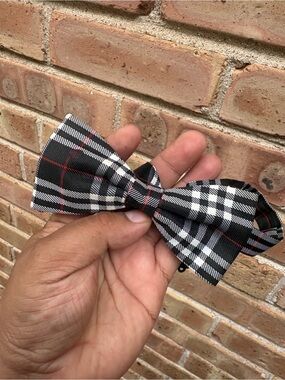 Classic Black Plaid Bow Tie with Red Accent - Mens Accessory
